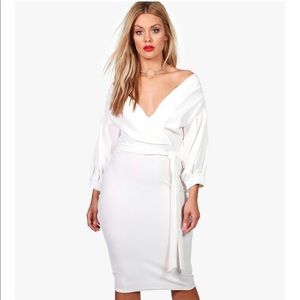 Plus size off the shoulder wrap midi dress